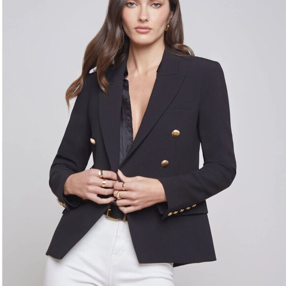 L'Agence | Kenzie Blazer Double Breasted Sculpted Jacket Black Size 8 - Picture 2 of 14